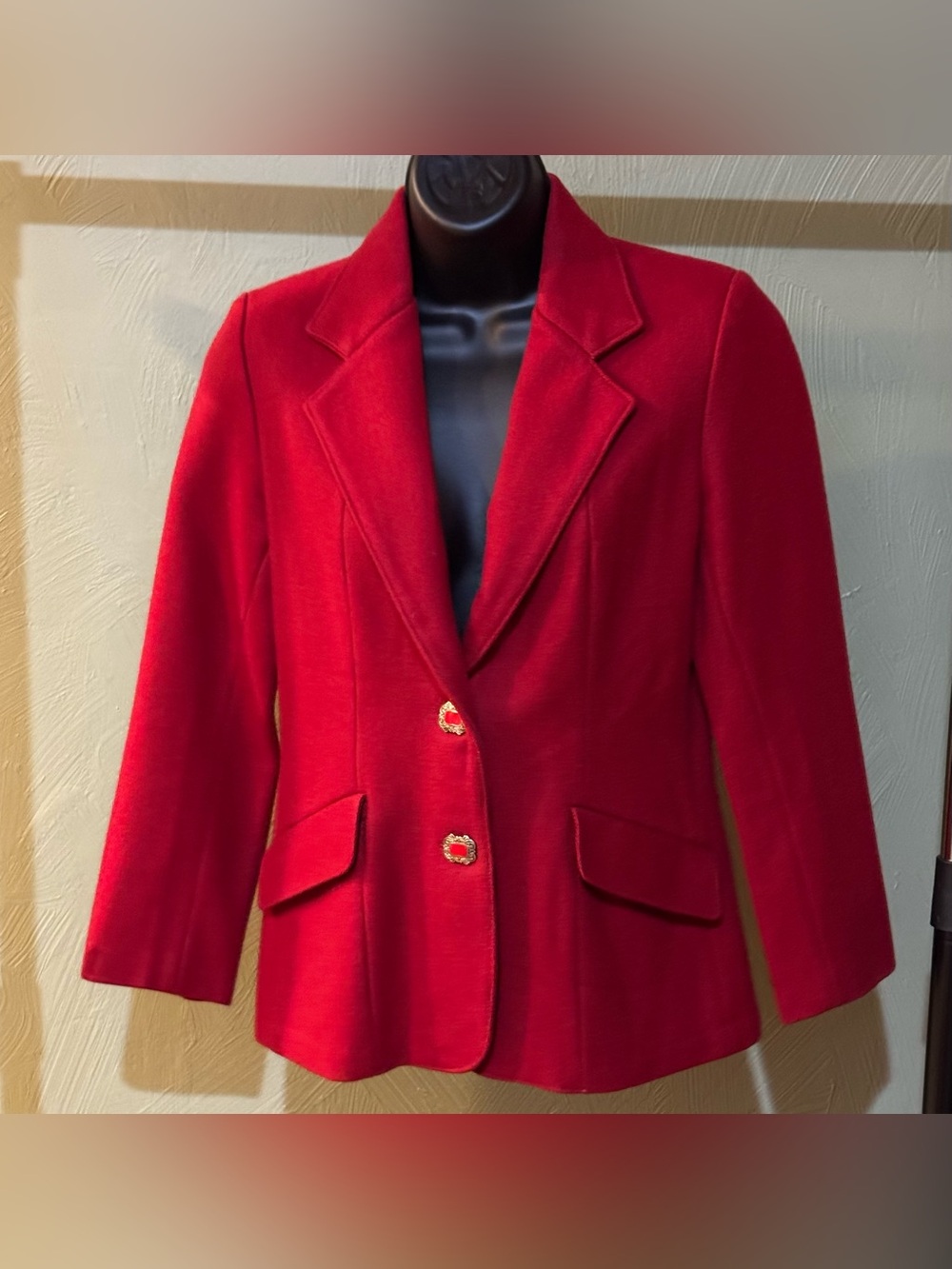 Women's Red Tailored Blazer with Gold-Tone Buttons Petite Size 4P / Vintage 9